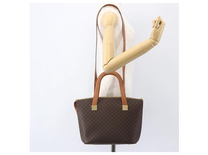 Céline Borsa a mano in tela Macadam CELINE in pelle PVC 2 in 1 marrone oro Auth ep12312 D'oro - vista 25