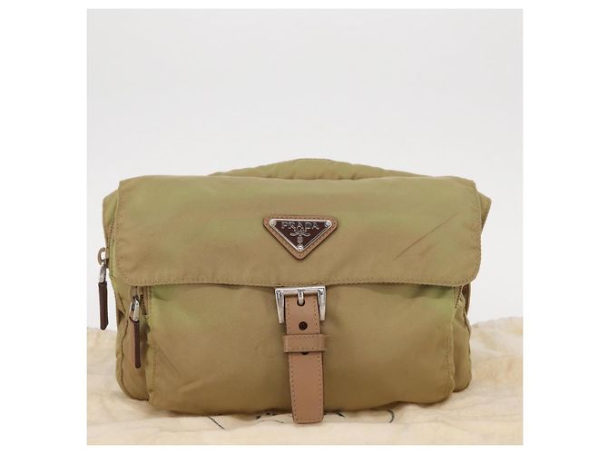 PRADA Shoulder Bag Nylon Beige Silver Auth ki6222 Silvery - view 12