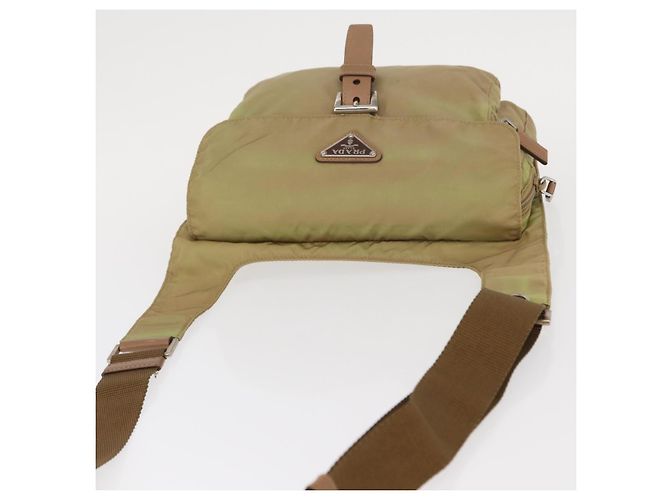PRADA Shoulder Bag Nylon Beige Silver Auth ki6222 Silvery - view 6