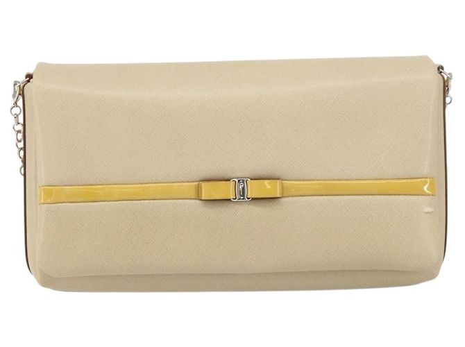Borsa a Spalla Vala Chain in Pelle Beige Argento Auth BA8967 di Salvatore Ferragamo - vista 13