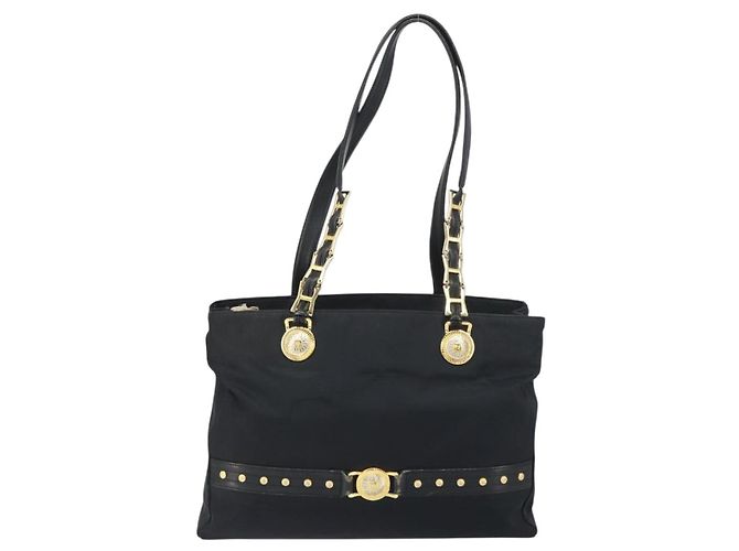 Borsa Tote Gianni Versace in nylon nero e oro Auth BA8787 D'oro - vista 13
