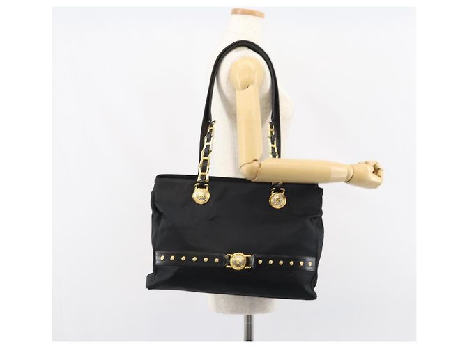 Borsa Tote Gianni Versace in nylon nero e oro Auth BA8787 D'oro - vista 24