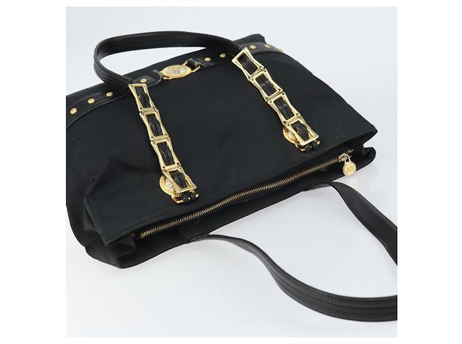 Borsa Tote Gianni Versace in nylon nero e oro Auth BA8787 D'oro - vista 6