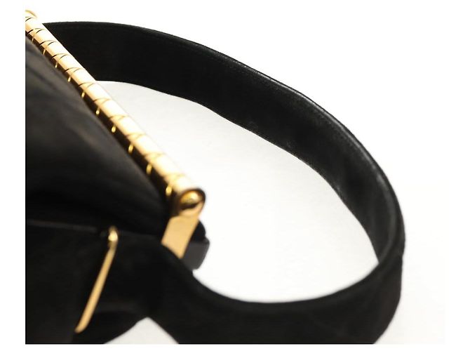 CHANEL Borsa Matelassé in Suede Nera Oro CC Auth 157875V Nero D'oro - vista 14