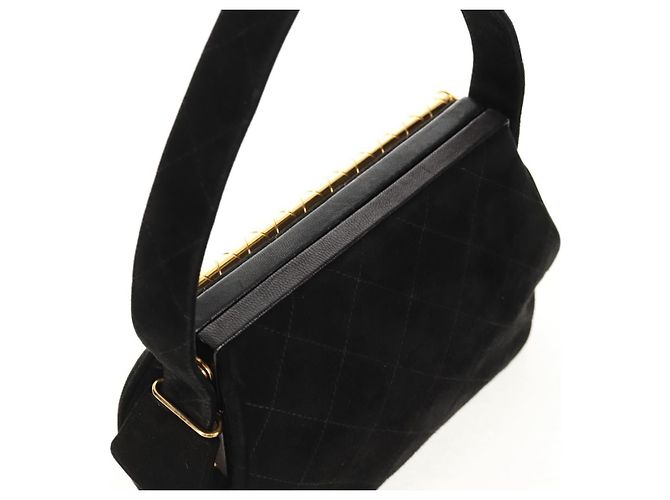 CHANEL Borsa Matelassé in Suede Nera Oro CC Auth 157875V Nero D'oro - vista 6