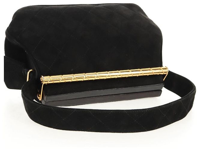 CHANEL Borsa Matelassé in Suede Nera Oro CC Auth 157875V Nero D'oro - vista 7