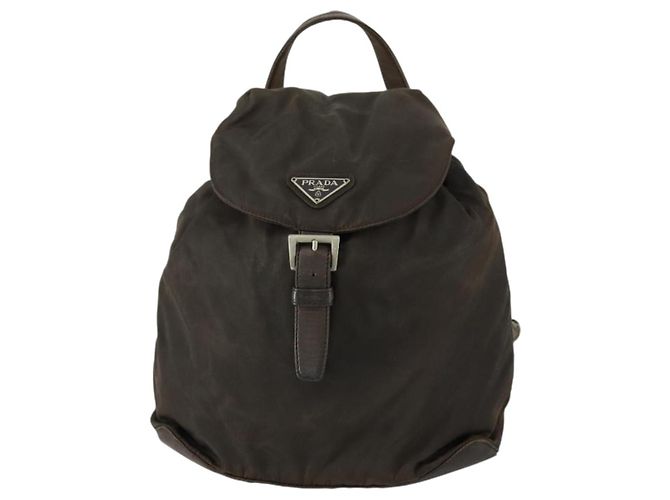 PRADA Backpack Nylon Brown Silver Auth 151544 Silvery - view 13