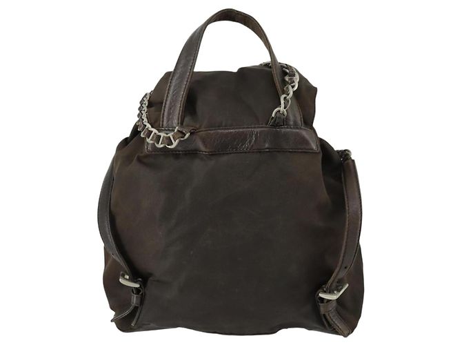 PRADA Backpack Nylon Brown Silver Auth 151544 Silvery - view 2