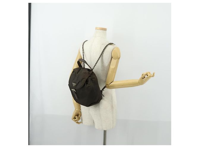 PRADA Backpack Nylon Brown Silver Auth 151544 Silvery - view 26