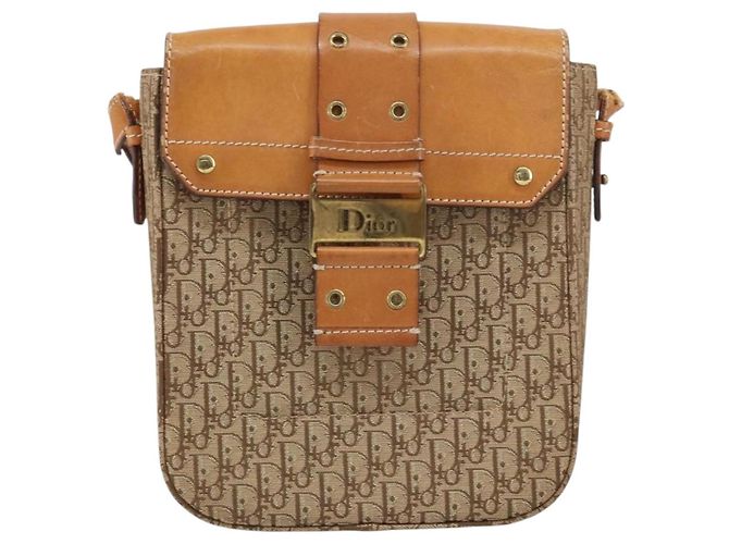 Borsa a Spalla in Tela Trotter Christian Dior Marrone Oro Auth 158816 D'oro - vista 2