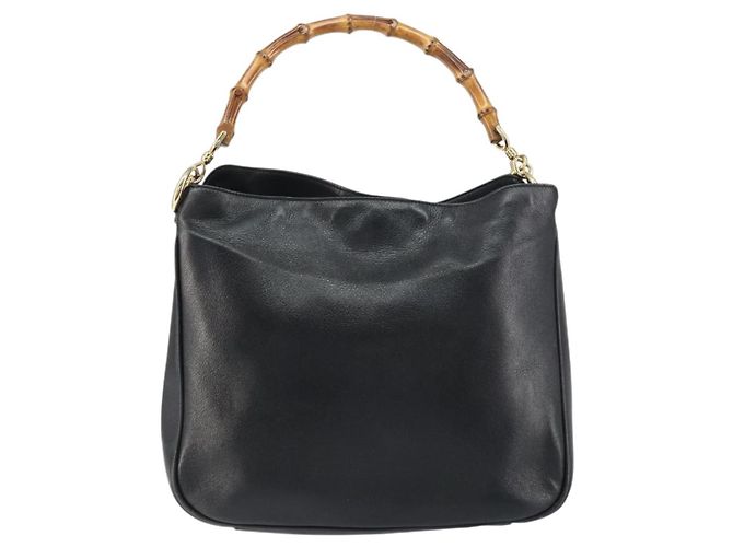 Bolsa de mão em couro Gucci Bamboo 2way Preto Ouro 001 1998 1638 Auth BA8637 Dourado - vista 13