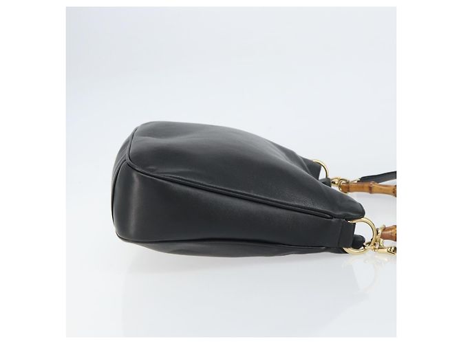 Bolsa de mão em couro Gucci Bamboo 2way Preto Ouro 001 1998 1638 Auth BA8637 Dourado - vista 3