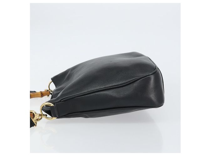 Bolsa de mão em couro Gucci Bamboo 2way Preto Ouro 001 1998 1638 Auth BA8637 Dourado - vista 4