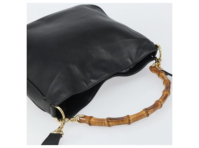 Bolsa de mão em couro Gucci Bamboo 2way Preto Ouro 001 1998 1638 Auth BA8637 Dourado - vista 6
