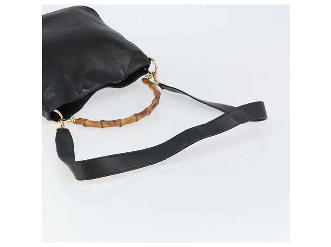 Bolsa de mão em couro Gucci Bamboo 2way Preto Ouro 001 1998 1638 Auth BA8637 Dourado - vista 9