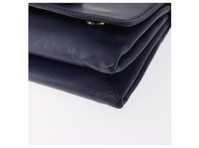 VALENTINO Bolso de Hombro de Cuero con Cadena y Estrellas Azul Marino Dorado Auth BA8756 - vista 14