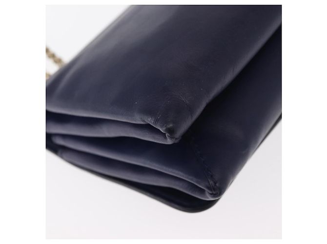 VALENTINO Bolso de Hombro de Cuero con Cadena y Estrellas Azul Marino Dorado Auth BA8756 - vista 15