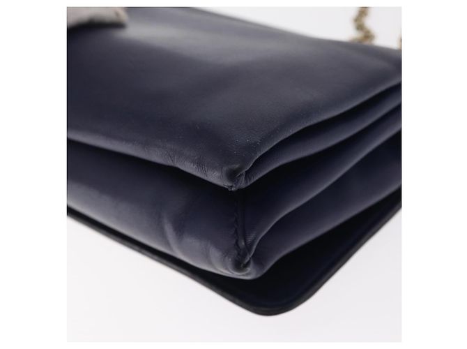 VALENTINO Bolso de Hombro de Cuero con Cadena y Estrellas Azul Marino Dorado Auth BA8756 - vista 16
