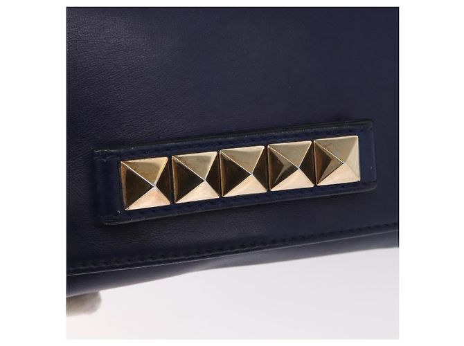 VALENTINO Bolso de Hombro de Cuero con Cadena y Estrellas Azul Marino Dorado Auth BA8756 - vista 17
