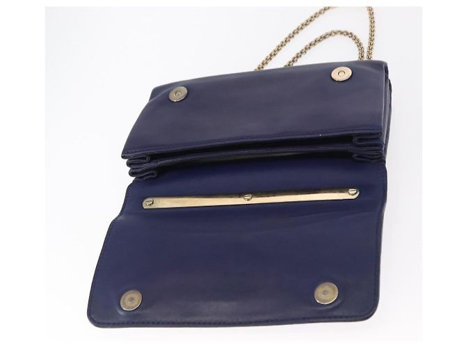 VALENTINO Bolso de Hombro de Cuero con Cadena y Estrellas Azul Marino Dorado Auth BA8756 - vista 18