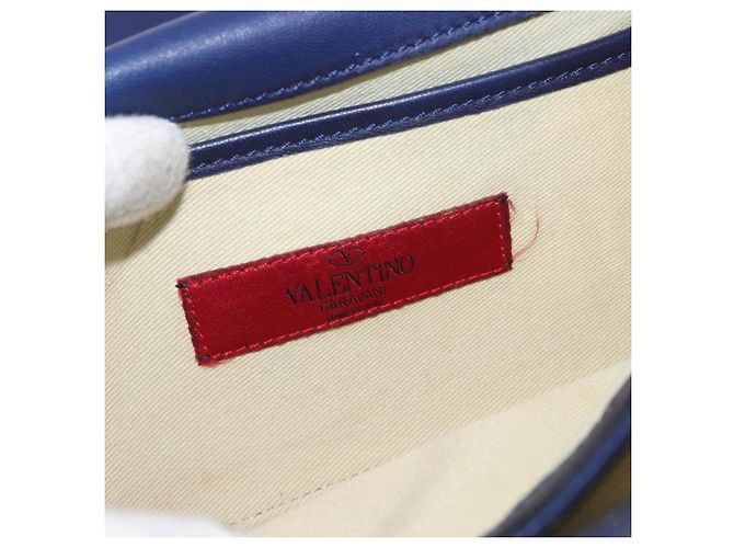 VALENTINO Bolso de Hombro de Cuero con Cadena y Estrellas Azul Marino Dorado Auth BA8756 - vista 19