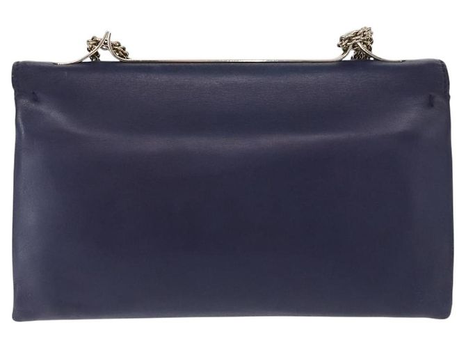 VALENTINO Bolso de Hombro de Cuero con Cadena y Estrellas Azul Marino Dorado Auth BA8756 - vista 2
