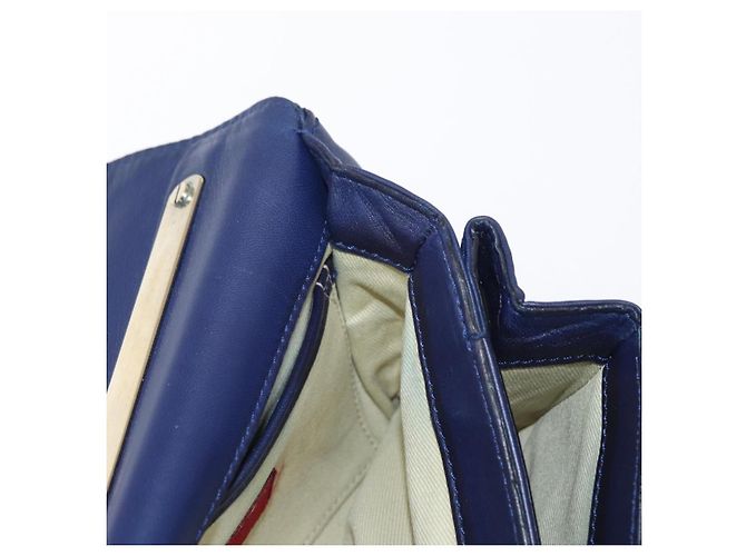 VALENTINO Bolso de Hombro de Cuero con Cadena y Estrellas Azul Marino Dorado Auth BA8756 - vista 20