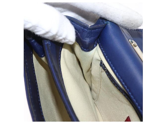 VALENTINO Bolso de Hombro de Cuero con Cadena y Estrellas Azul Marino Dorado Auth BA8756 - vista 21