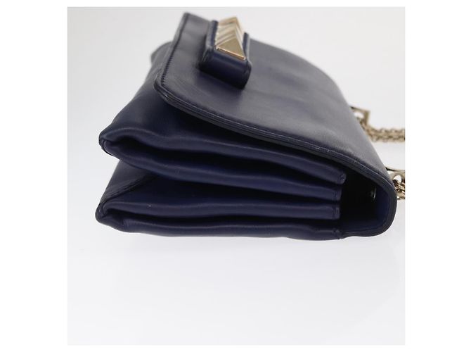 VALENTINO Bolso de Hombro de Cuero con Cadena y Estrellas Azul Marino Dorado Auth BA8756 - vista 3