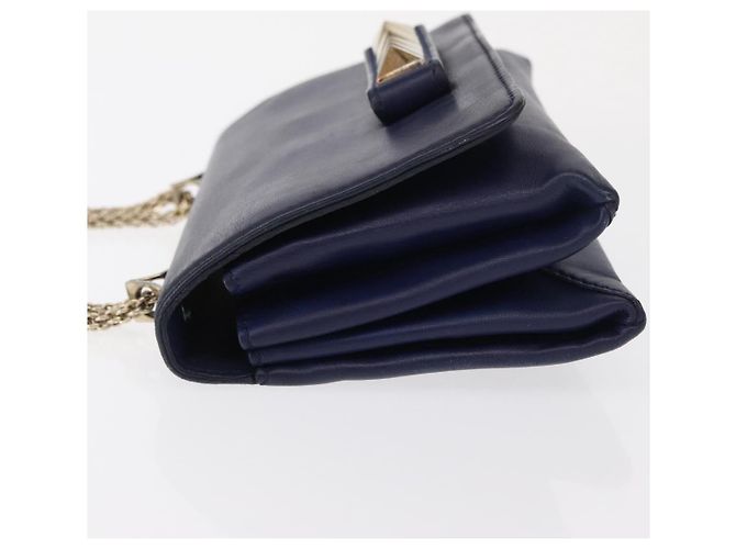 VALENTINO Bolso de Hombro de Cuero con Cadena y Estrellas Azul Marino Dorado Auth BA8756 - vista 4