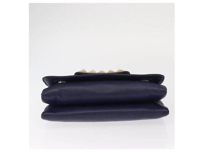 VALENTINO Bolso de Hombro de Cuero con Cadena y Estrellas Azul Marino Dorado Auth BA8756 - vista 5