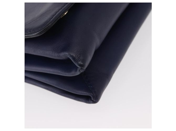 VALENTINO Bolso de Hombro de Cuero con Cadena y Estrellas Azul Marino Dorado Auth BA8756 - vista 9