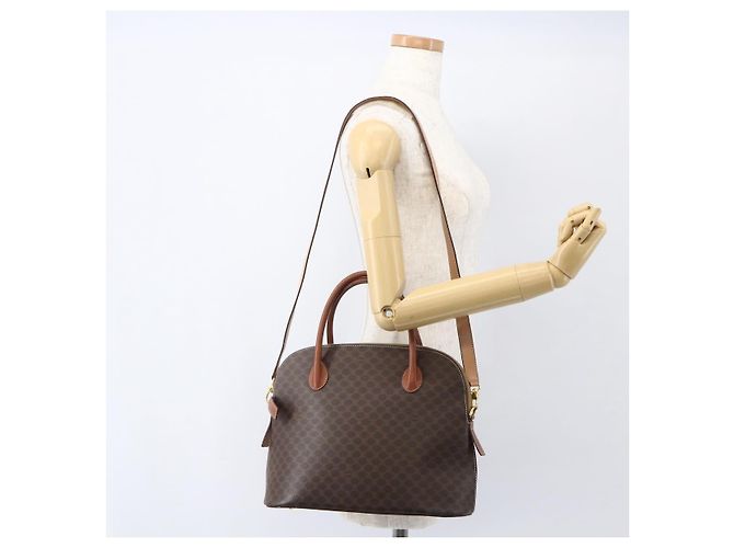 Céline Bolsa de mão em lona Macadam CELINE em couro PVC 2 em 1 marrom dourado Auth 157458V - vista 25
