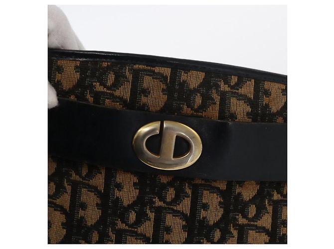 Borsa a Spalla in Tela Trotter Christian Dior Blu Navy Oro Auth bs31649 D'oro - vista 16
