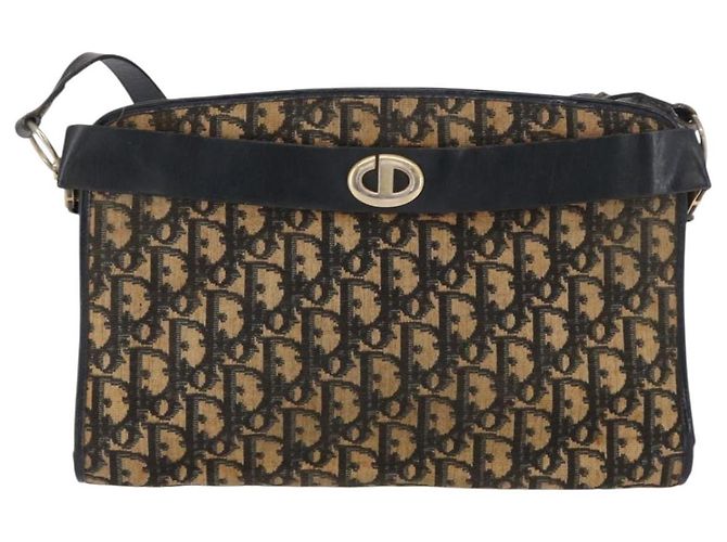 Borsa a Spalla in Tela Trotter Christian Dior Blu Navy Oro Auth bs31649 D'oro - vista 2