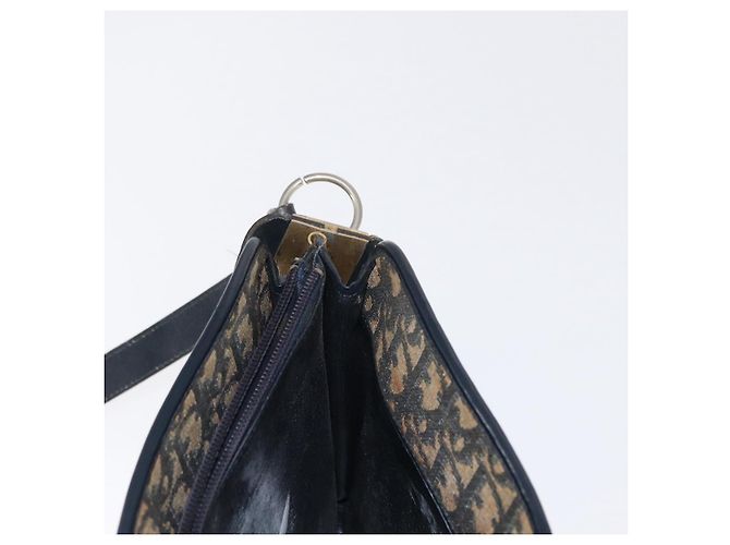Borsa a Spalla in Tela Trotter Christian Dior Blu Navy Oro Auth bs31649 D'oro - vista 20