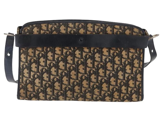Borsa a Spalla in Tela Trotter Christian Dior Blu Navy Oro Auth bs31649 D'oro - vista 3