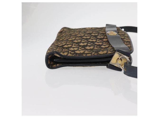 Borsa a Spalla in Tela Trotter Christian Dior Blu Navy Oro Auth bs31649 D'oro - vista 4