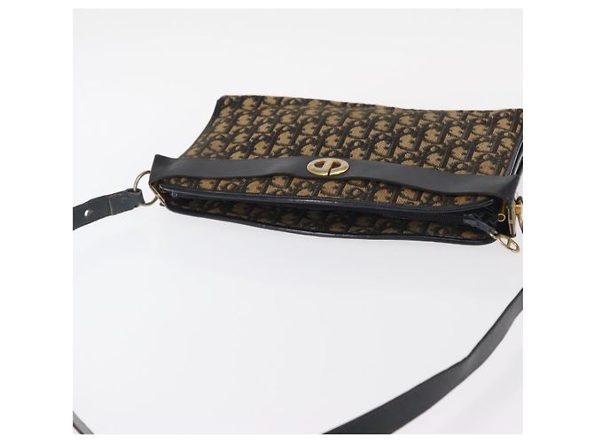 Borsa a Spalla in Tela Trotter Christian Dior Blu Navy Oro Auth bs31649 D'oro - vista 6