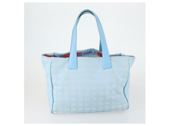 CHANEL Nuova linea da viaggio Borsa Tote Nylon 2 Set Blu Beige CC Auth BA8965 - vista 2