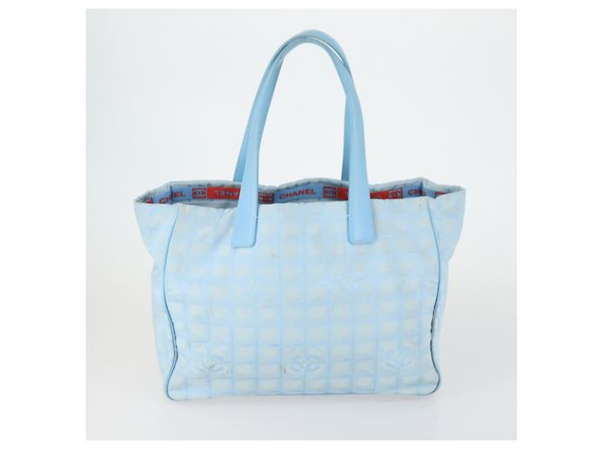 CHANEL Nuova linea da viaggio Borsa Tote Nylon 2 Set Blu Beige CC Auth BA8965 - vista 3