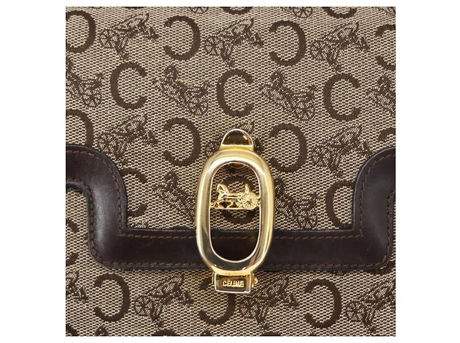 BORSO A SPALLA IN CANVAS BEIGE E ORO CÉLINE C SULKY CARRIAGE Auth 159163 D'oro - vista 17