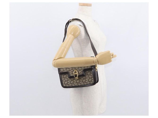 BORSO A SPALLA IN CANVAS BEIGE E ORO CÉLINE C SULKY CARRIAGE Auth 159163 D'oro - vista 23