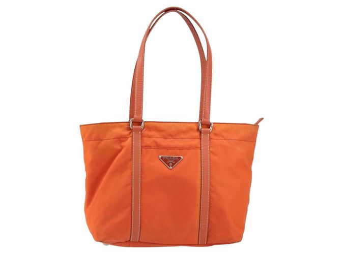 Borsa Tote PRADA in nylon e pelle arancione argento Auth gh1423 - vista 13