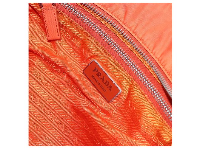 Borsa Tote PRADA in nylon e pelle arancione argento Auth gh1423 - vista 19
