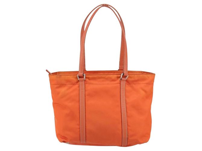 Borsa Tote PRADA in nylon e pelle arancione argento Auth gh1423 - vista 2