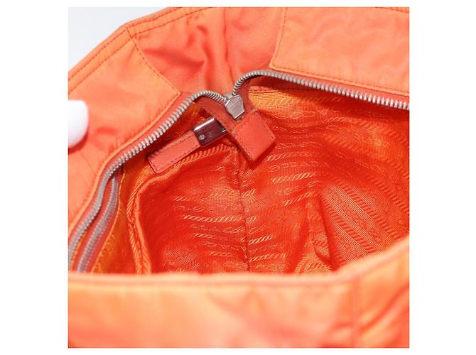 Borsa Tote PRADA in nylon e pelle arancione argento Auth gh1423 - vista 20