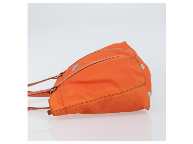 Borsa Tote PRADA in nylon e pelle arancione argento Auth gh1423 - vista 4