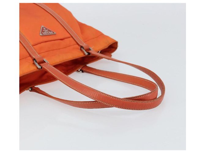 Borsa Tote PRADA in nylon e pelle arancione argento Auth gh1423 - vista 7