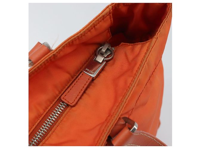 Borsa Tote PRADA in nylon e pelle arancione argento Auth gh1423 - vista 9